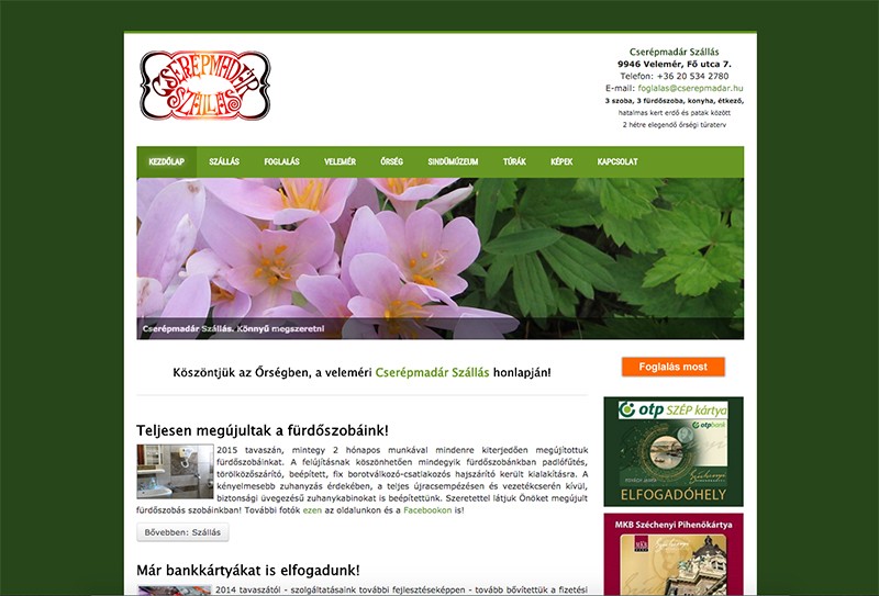 Weboldal felújítás a Cserépmadár magánszálláshely részére