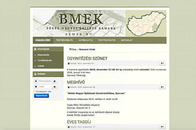 Weboldal megújítás a Békés Megyei Építész Kamara számára